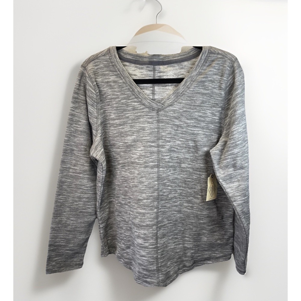 NWT St Johns Bay Active Fleece Sweatshirt Womens M Grey V-Neck Outdoor OEKO TEX